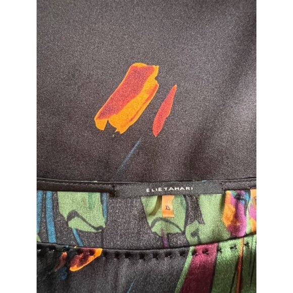 Elie Tahari Dress Black Floral XS Extra Small 0 2 4 3/4 Long Sleeve Stretch Silk - Picture 8 of 11